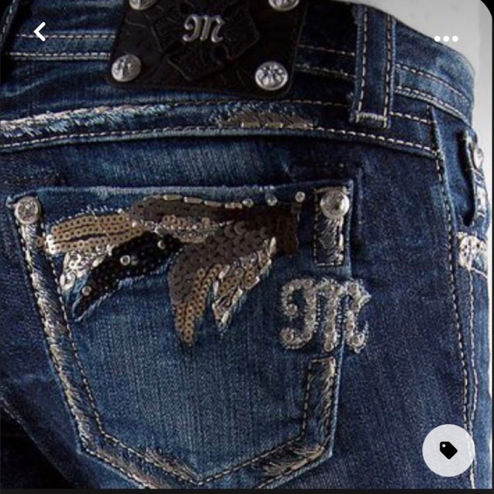 🔥MISS ME BOOTCUT/FLARE LEAF BLING JEANS-25🔥